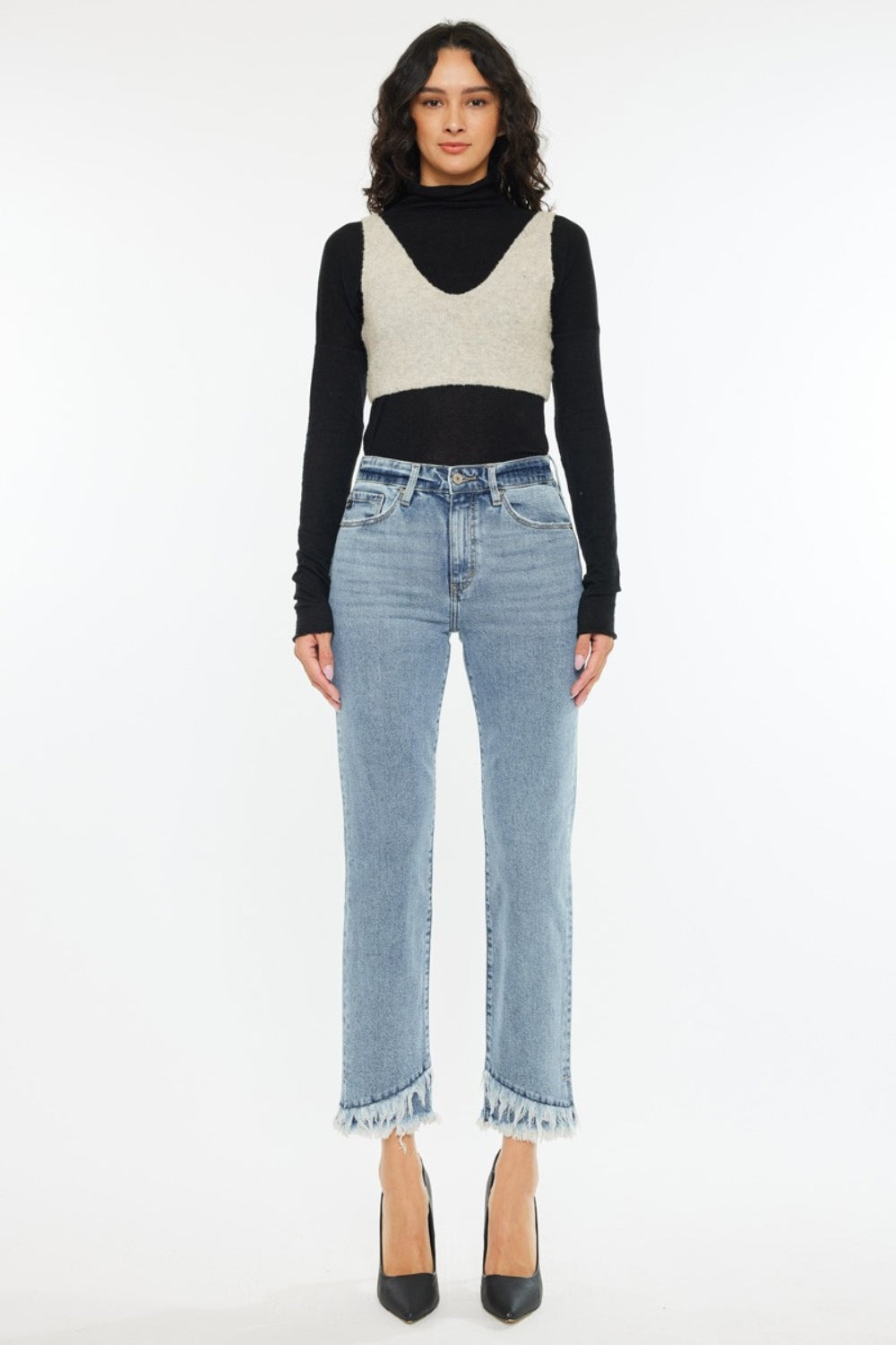 Kancan Raw Hem High Rise Straight Jeans