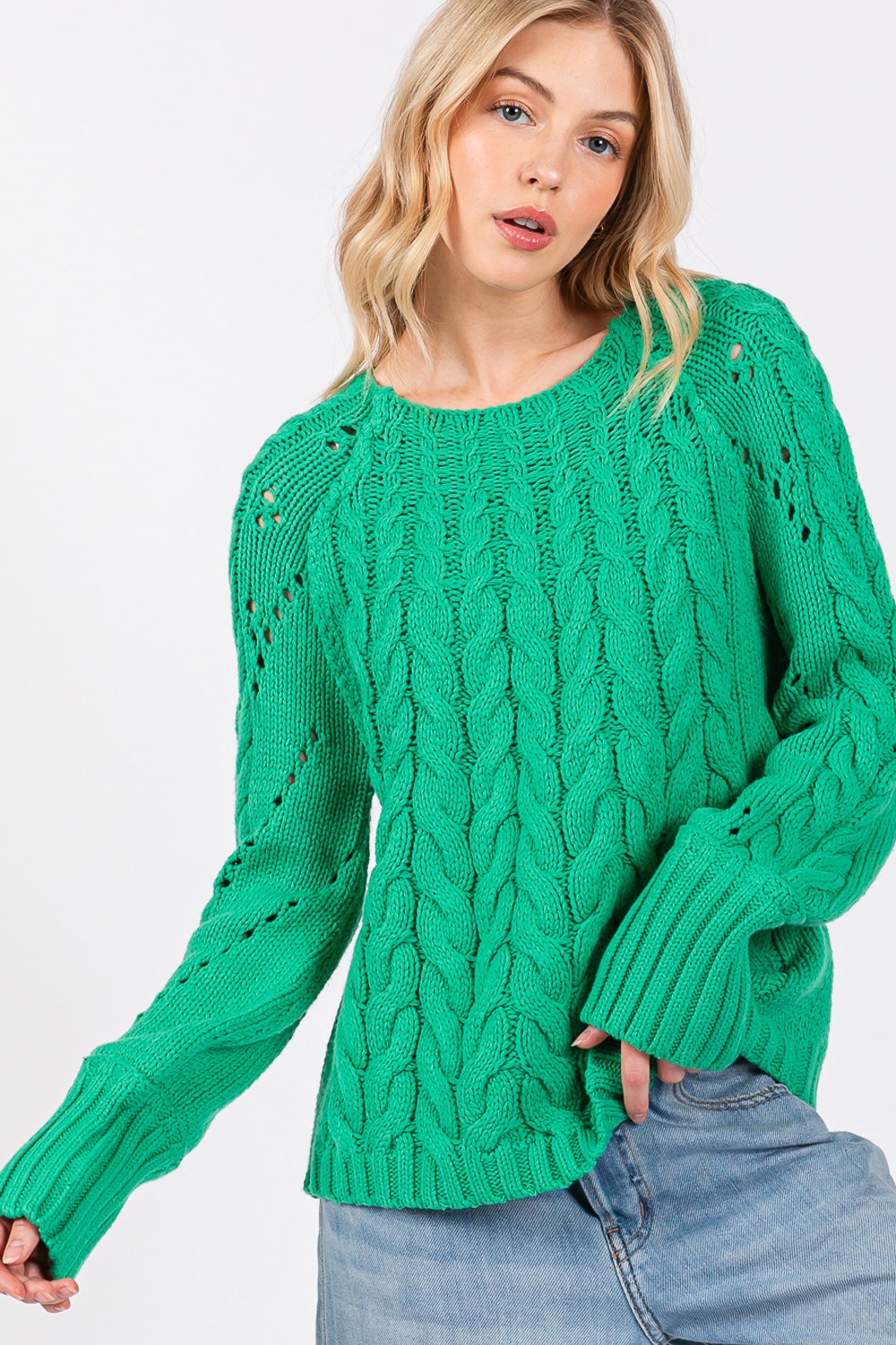 SAGE + FIG Cable-Knit Long Sleeve Sweater